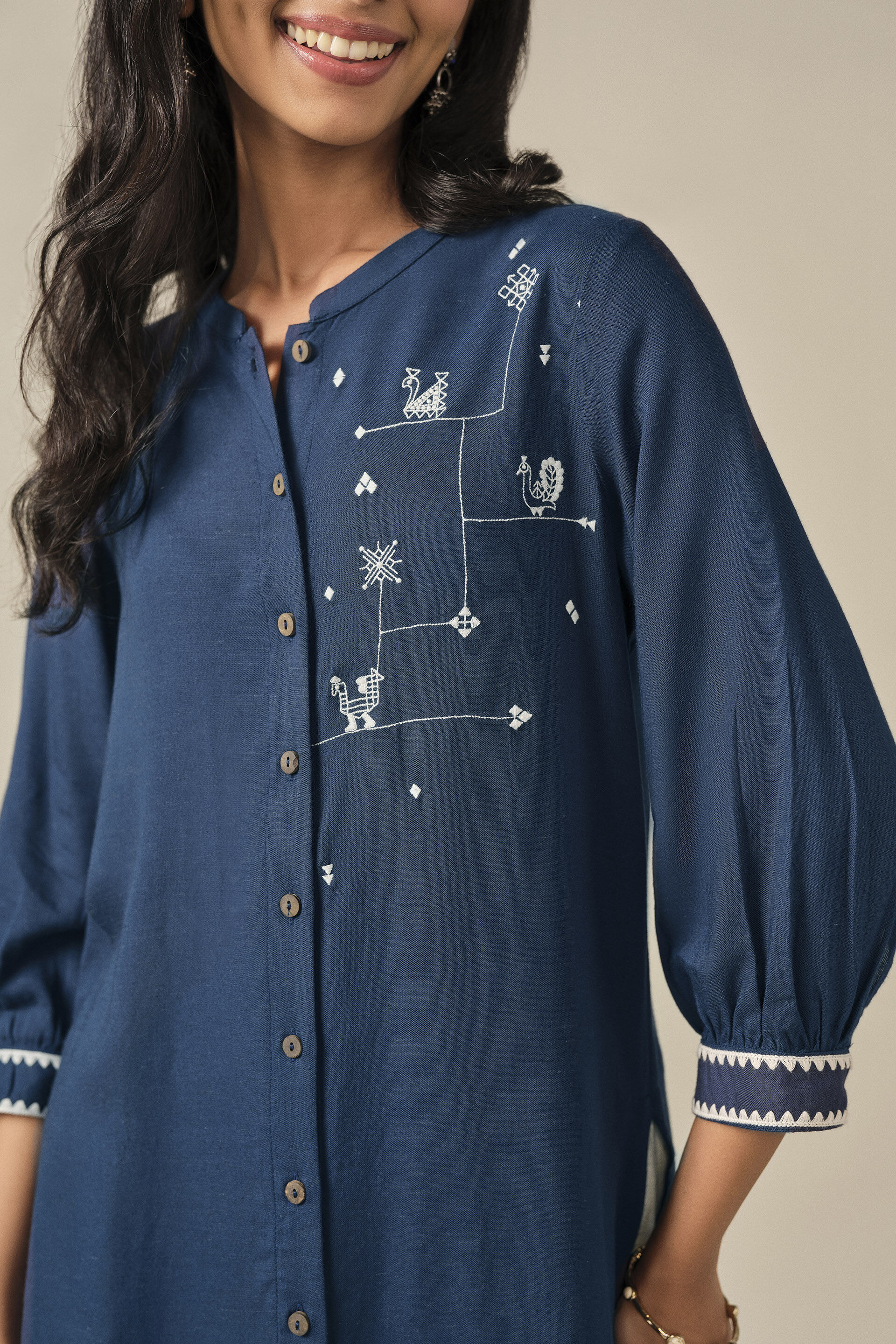 Embroidered Tunic in Indigo, Indigo, image 2